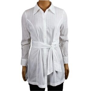 100% Cotton Belted White Tribal Tunic Shirt